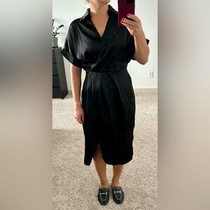 Black satin shirt dress